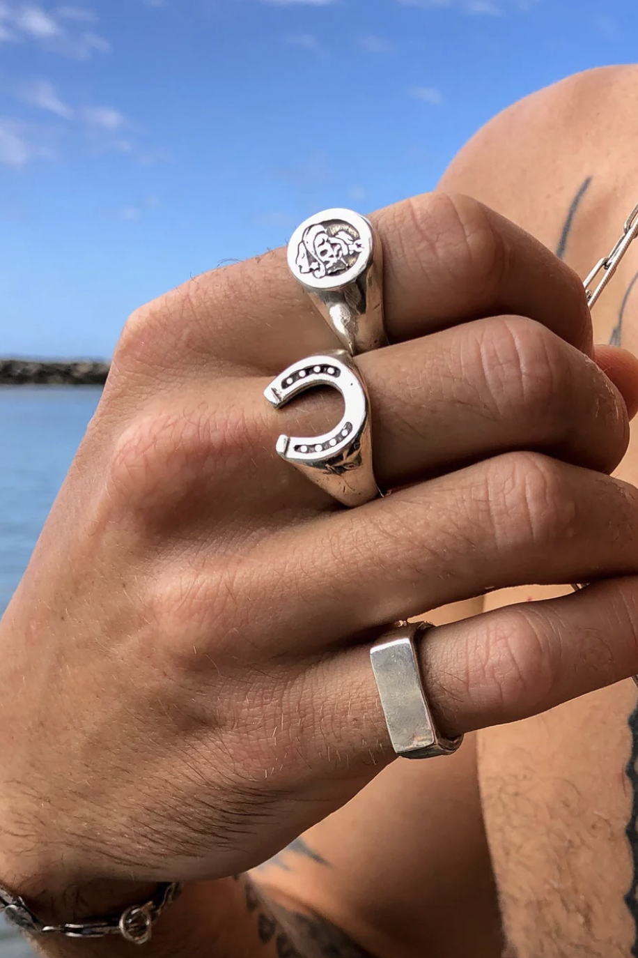 Mens silver chain ring deals